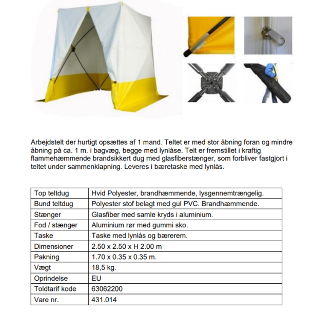 Work Tent 250.5S, L250xB250xH200 flame retandant incl. shoulder bag
