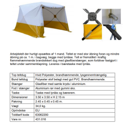 Arbejdstelt / montagetelt, 350.5S L350xB350x215 inkl. skuldertaske, plk- og bardunst. - NT