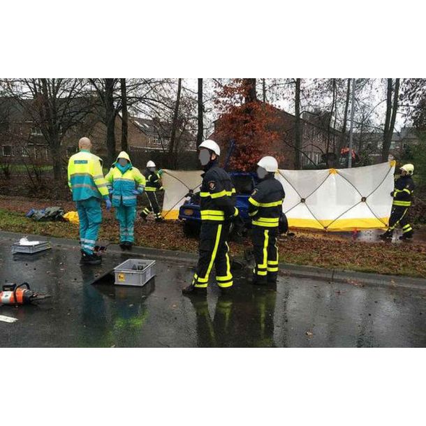 Lskrm sikkerhedsafskrmning Gul / Hvid  med plkker og taske.- NT