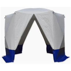 Arbejdstelt / montagetelt, Bl/Hvid, 270.H5s hexagon, 2,50 x 2,70 x 2,00. Inklusiv skuldertaske, plk- og bardunst. - NT