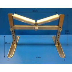 Adjustable rollerstand with alluminium rollers on stainless frame and axels with sealed roller bearings.
