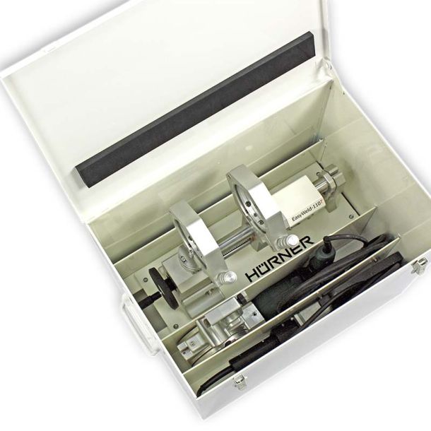 Hrner EasyWeld 110 T, 110 mm Fjedermaskine inkl. reduktioner.  Hvl med elmotor.  Komplet set med bordstander og metalkasse (T-stykker op til 90mm) SN:_