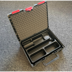 Transportkuffert Forsthoff Meta Box med lftehndtag bde i front og top  Udvendige ml 450x350x150 mm. Udtageligt stbt indlg, med ruminddeling for varmluftsvejser, dyser og vrktj