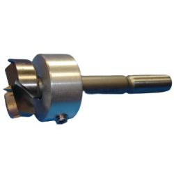 22 mm. drill HSS. With center tip and side cutter and depth stop. Shaft diameter