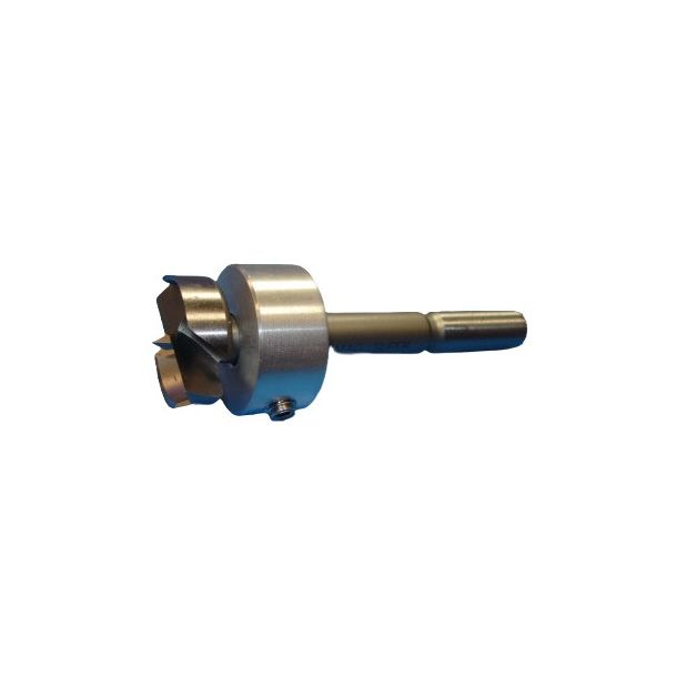 22 mm. drill HSS. With center tip and side cutter and depth stop. Shaft diameter