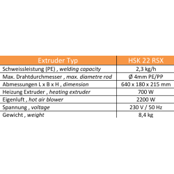 Ekstruder, HSK22 RSX 230V med egen luftforsyning. Output PE 2,2 kg/h