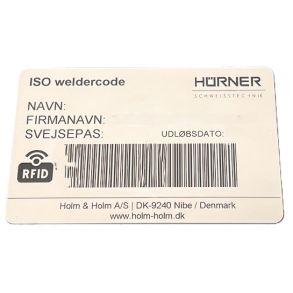 ISO Welder CODE card with barcode+RFID: SVEJSEPAS NR:_____ NAVN:_______ FIRMANAVN: __
