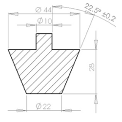 Konisk Svejseprop 22-44,7-28 mm. med 10 mm. tap.