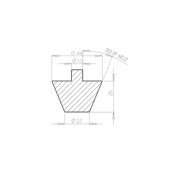 Conical Welding Plug 22-44.7-28 mm. with 10 mm. tap.