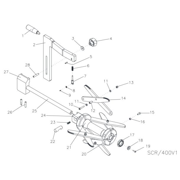 Rotary scraper, Omisa SCR400 from 180 to 400 mm. Spring-compensated and reversible inserts. 